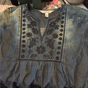 Blue Embroidered Women's Top